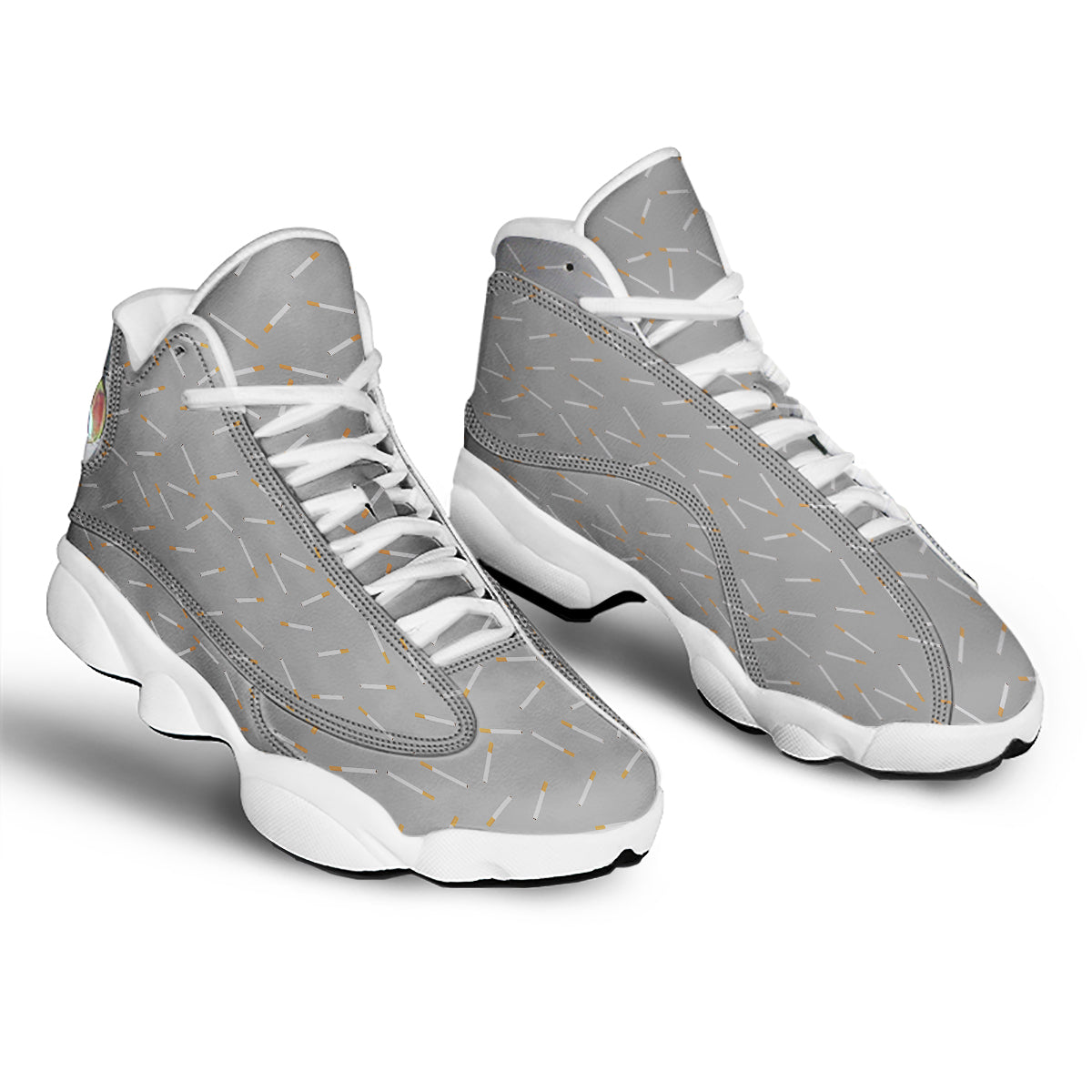 Cigarette Gray Print Pattern White Basketball Shoes-grizzshop
