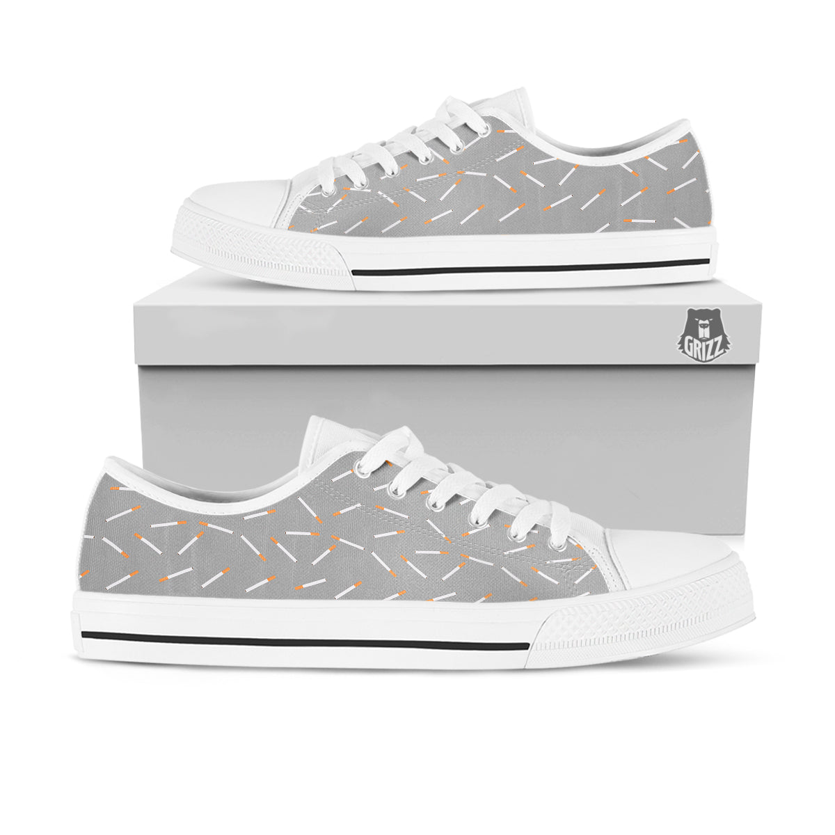Cigarette Gray Print Pattern White Low Top Shoes-grizzshop