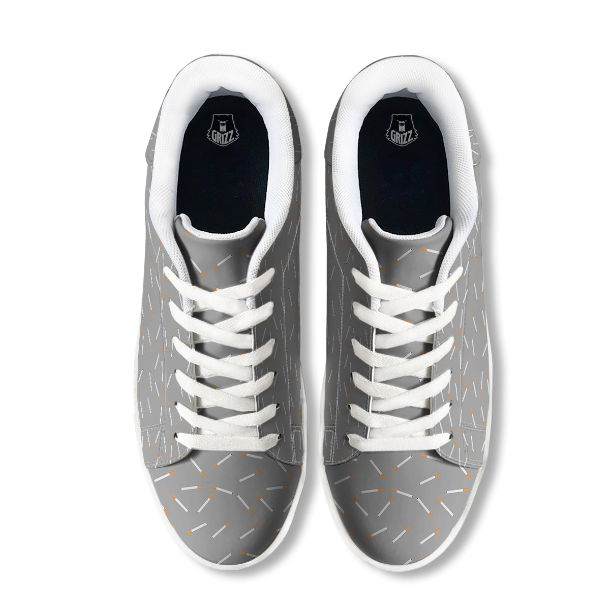 Cigarette Gray Print Pattern White Low Top Sneakers-grizzshop