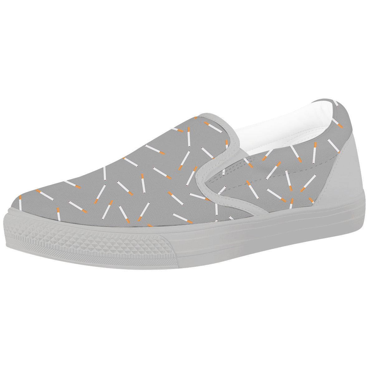 Cigarette Gray Print Pattern White Slip On Shoes-grizzshop