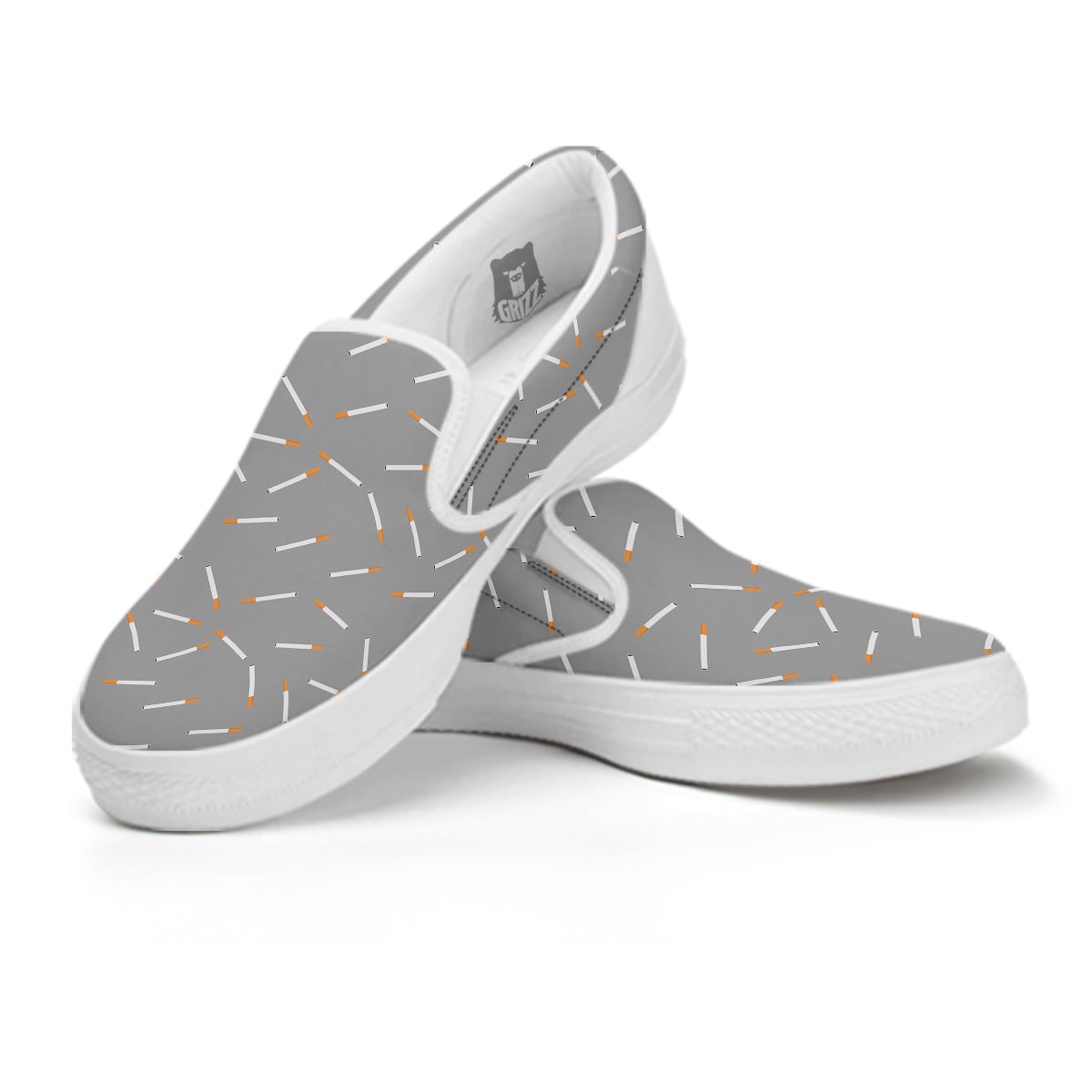 Cigarette Gray Print Pattern White Slip On Shoes-grizzshop