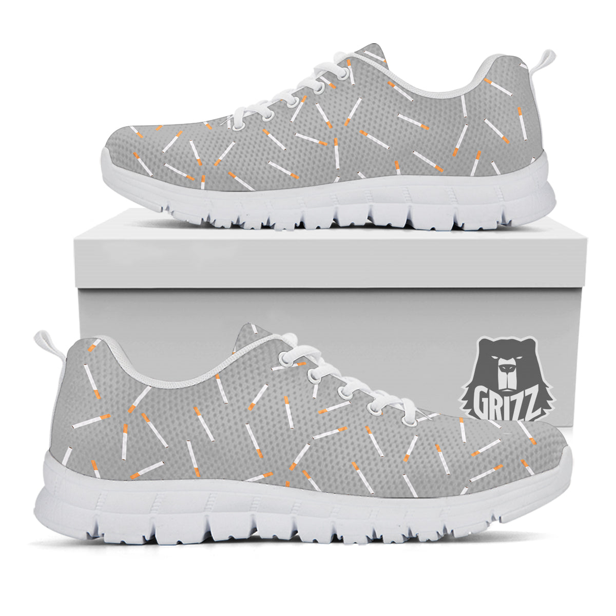 Cigarette Gray Print Pattern White Sneaker-grizzshop