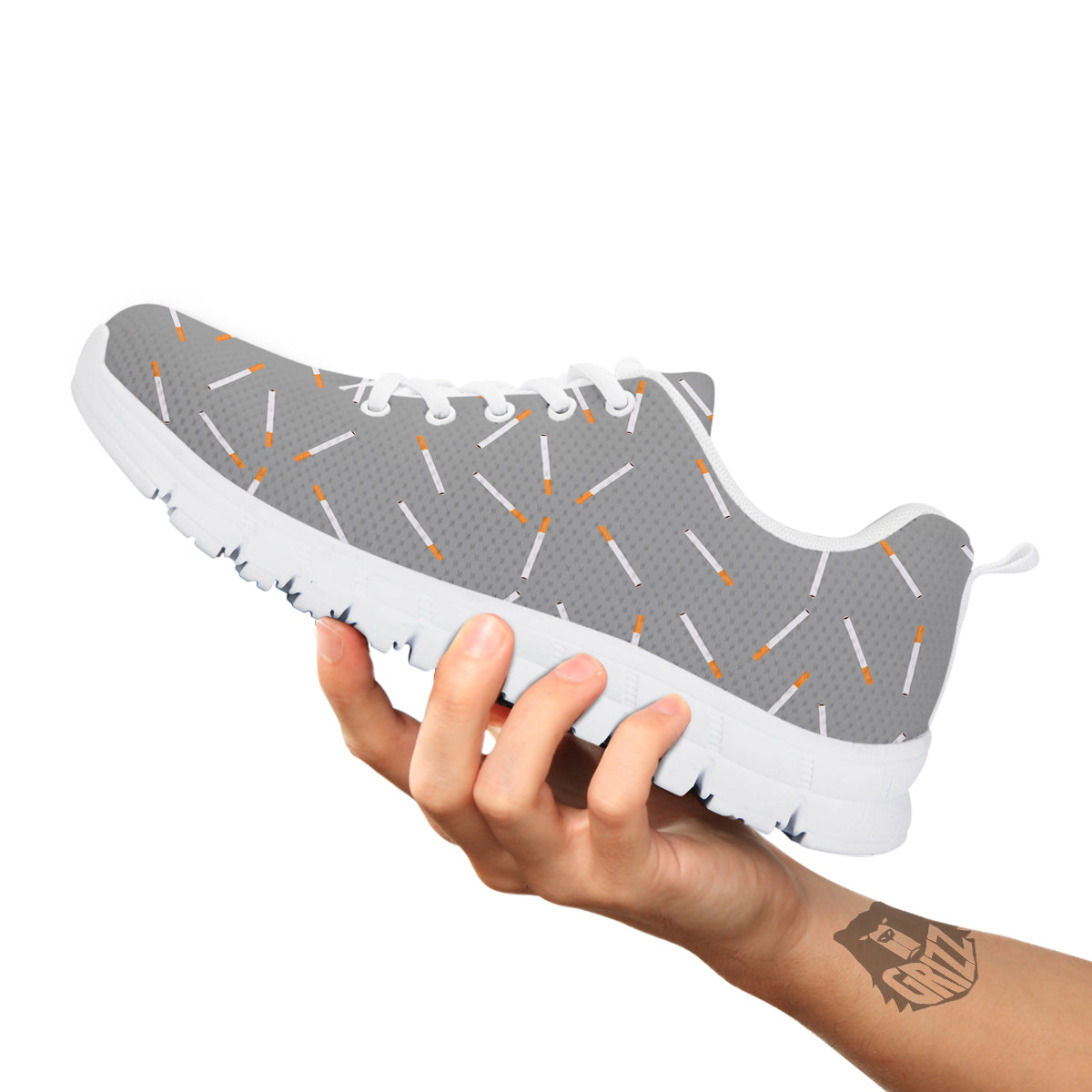 Cigarette Gray Print Pattern White Sneaker-grizzshop