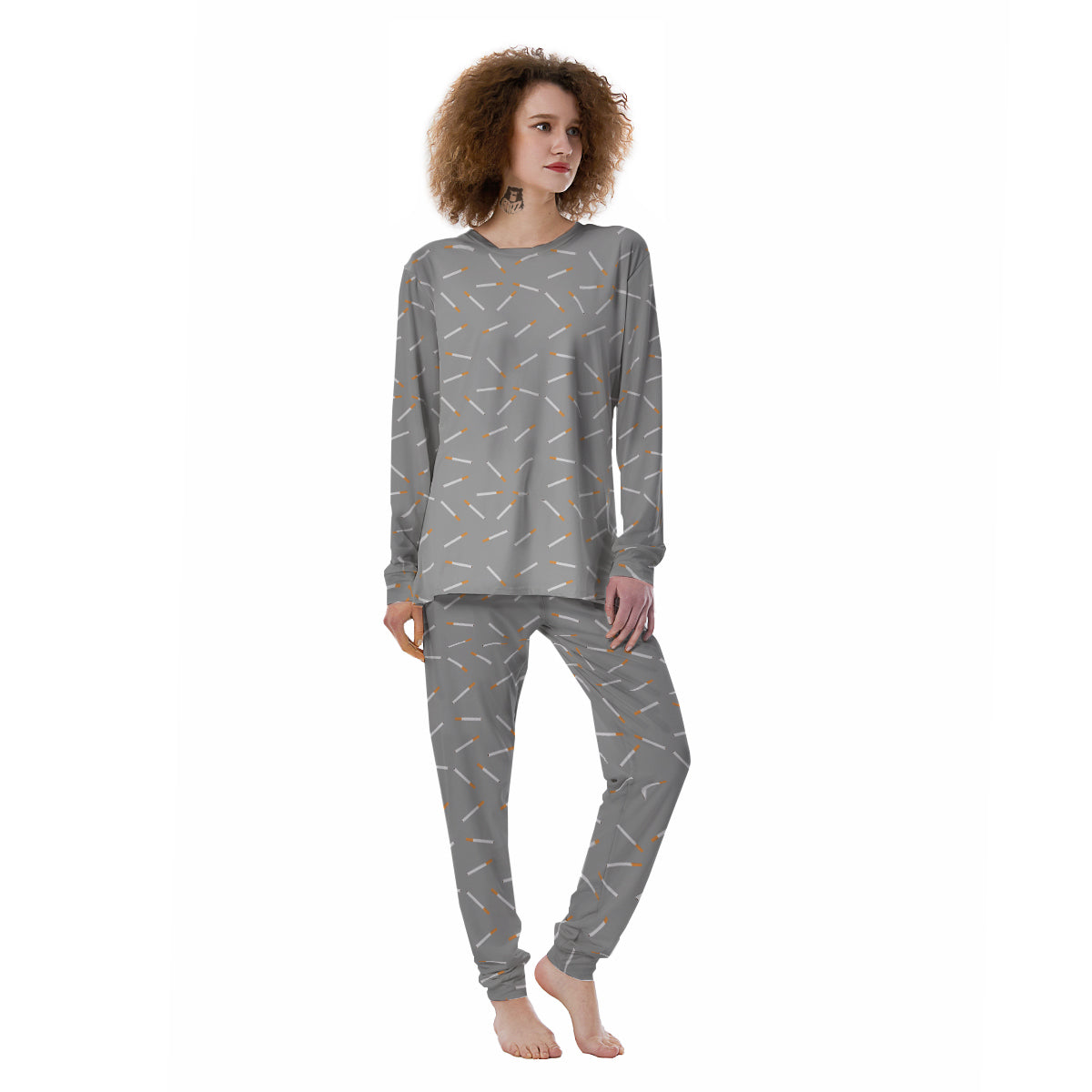 Cigarette Gray Print Pattern Women's Pajamas-grizzshop