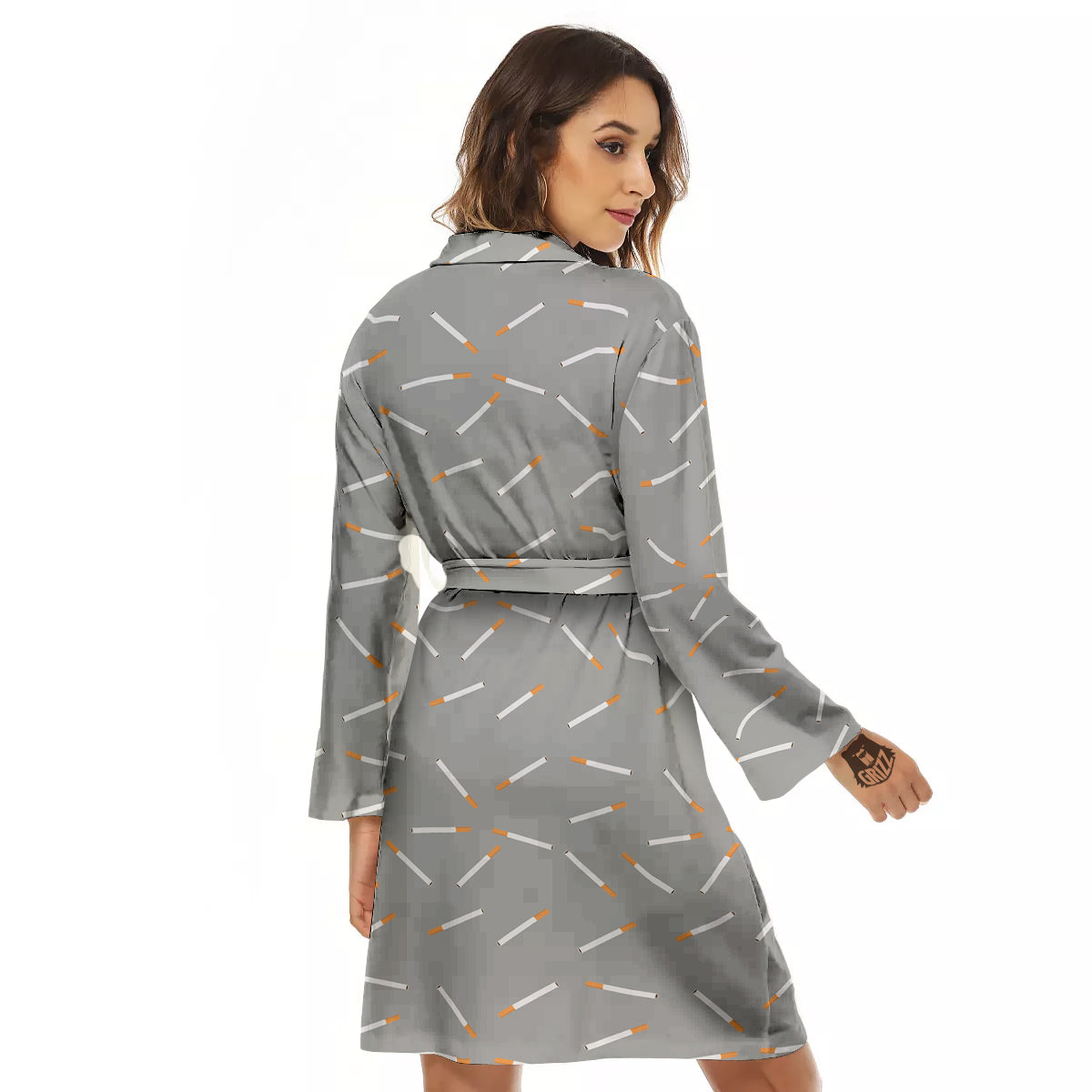 Cigarette Gray Print Pattern Women's Robe-grizzshop