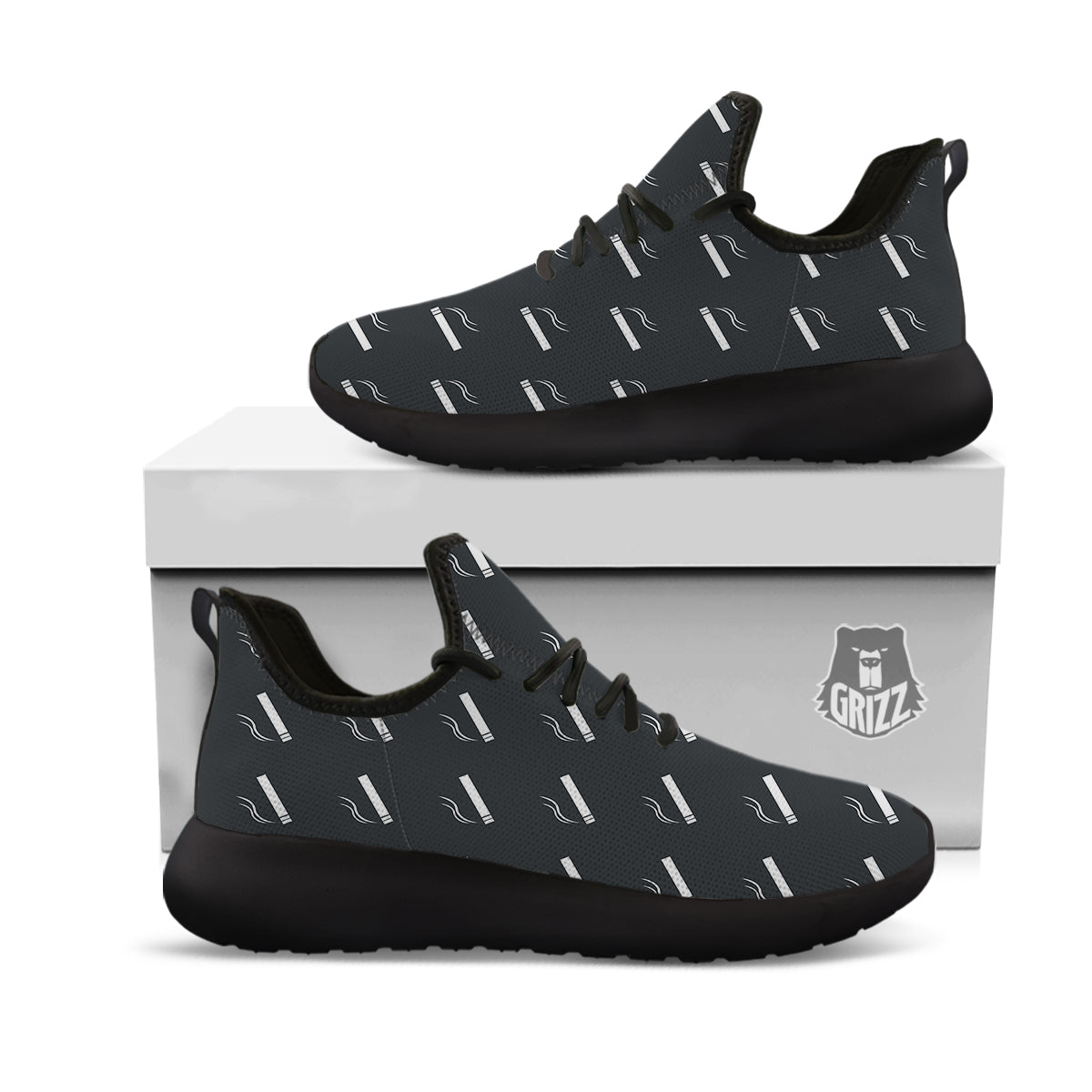 Cigarette Print Pattern Black Athletic Shoes-grizzshop
