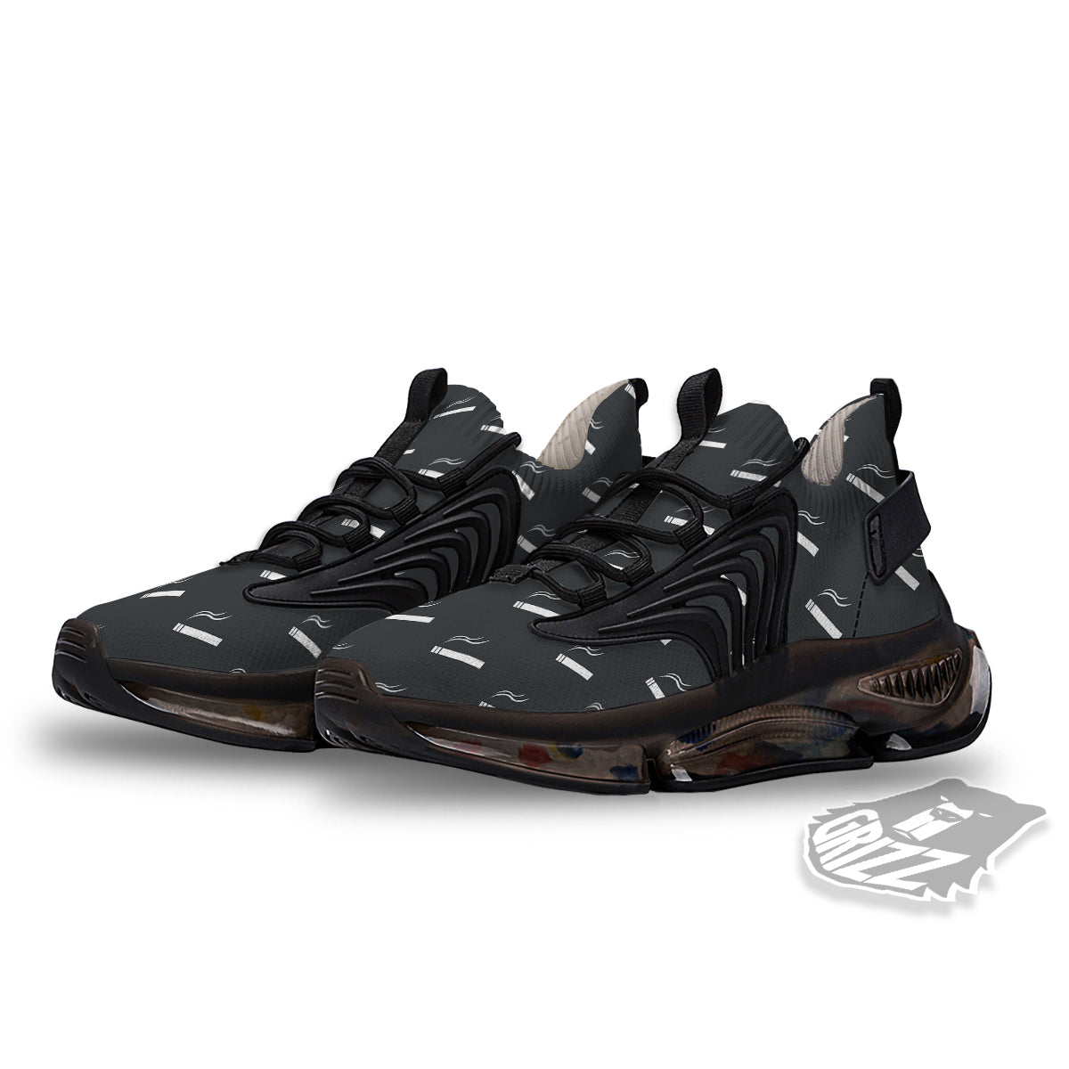 Cigarette Print Pattern Black Gym Shoes-grizzshop