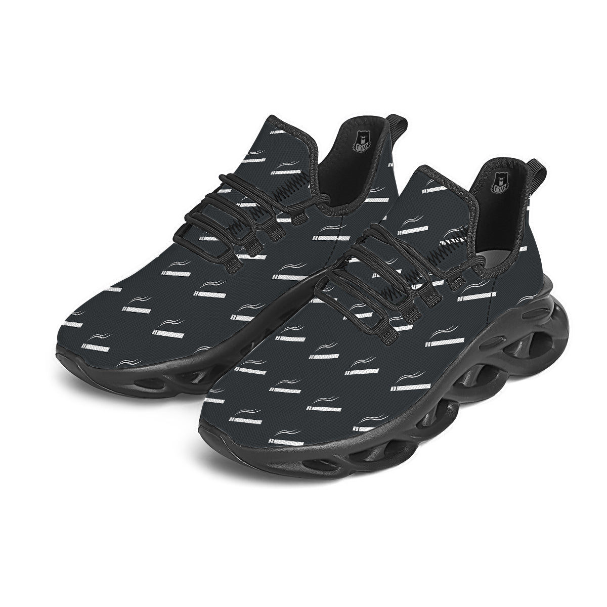 Cigarette Print Pattern Black Running Shoes-grizzshop
