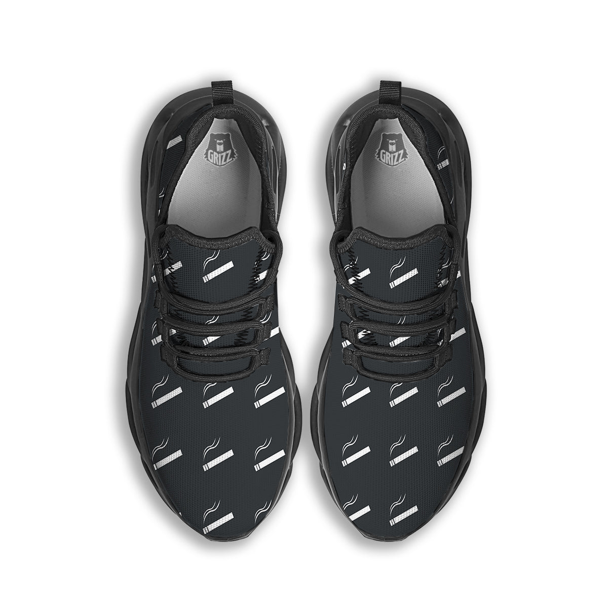 Cigarette Print Pattern Black Running Shoes-grizzshop