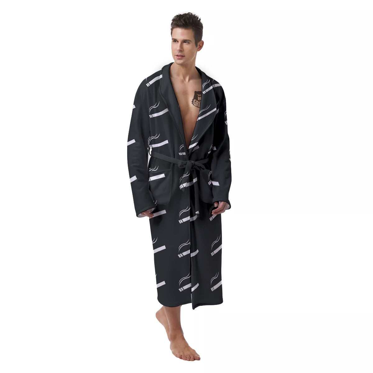 Cigarette Print Pattern Men's Robe-grizzshop