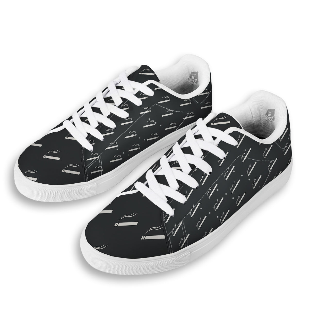 Cigarette Print Pattern White Low Top Sneakers-grizzshop