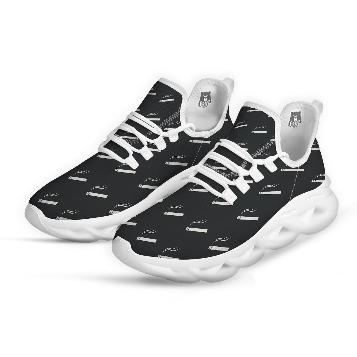 Cigarette Print Pattern White Running Shoes-grizzshop