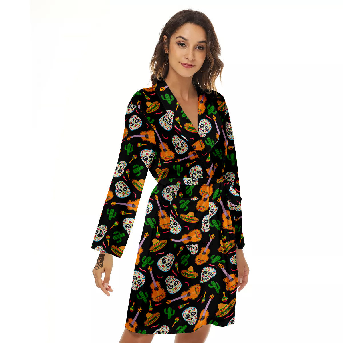 Cinco de Mayo Cartoon Print Pattern Women's Robe-grizzshop
