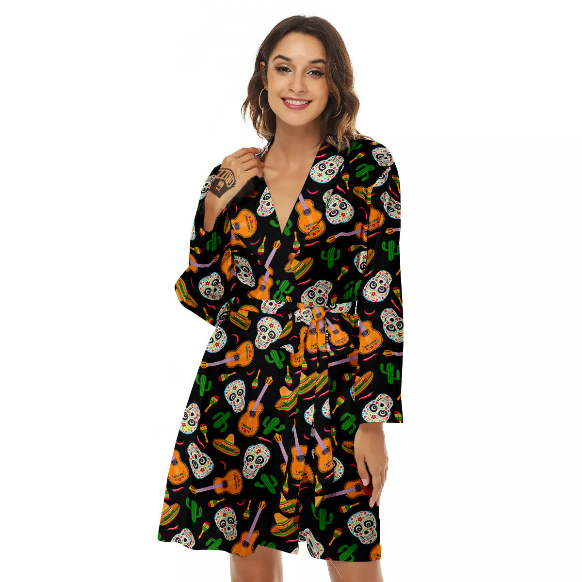 Cinco de Mayo Cartoon Print Pattern Women's Robe-grizzshop