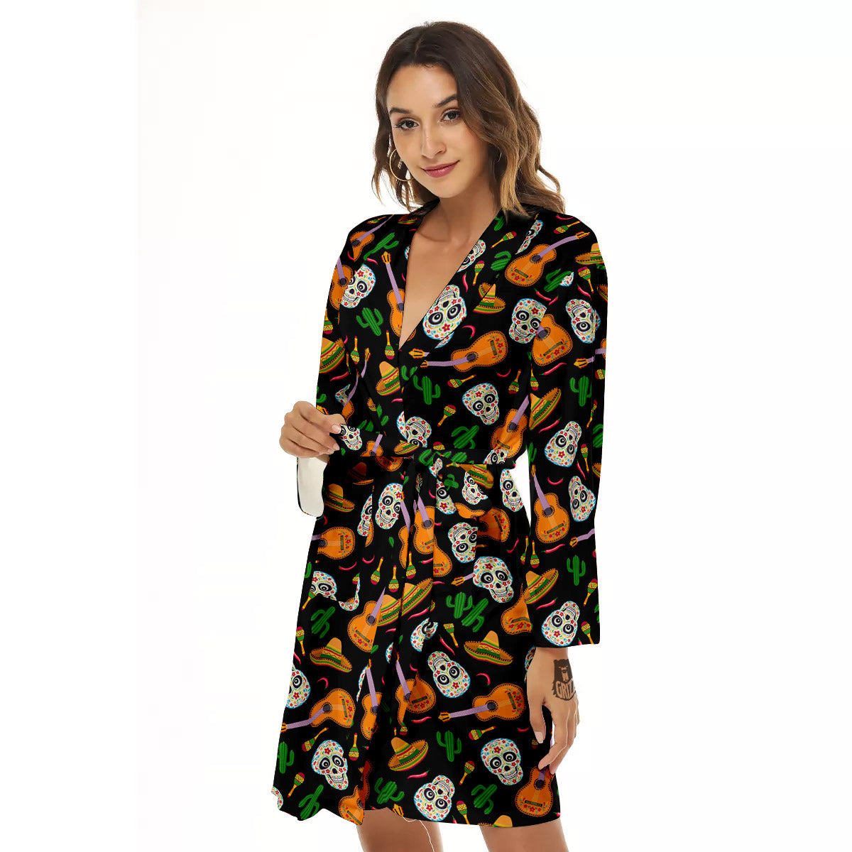 Cinco de Mayo Cartoon Print Pattern Women's Robe-grizzshop