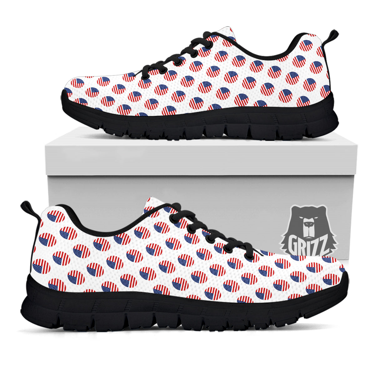 Circle Flag American Print Pattern Black Sneaker-grizzshop