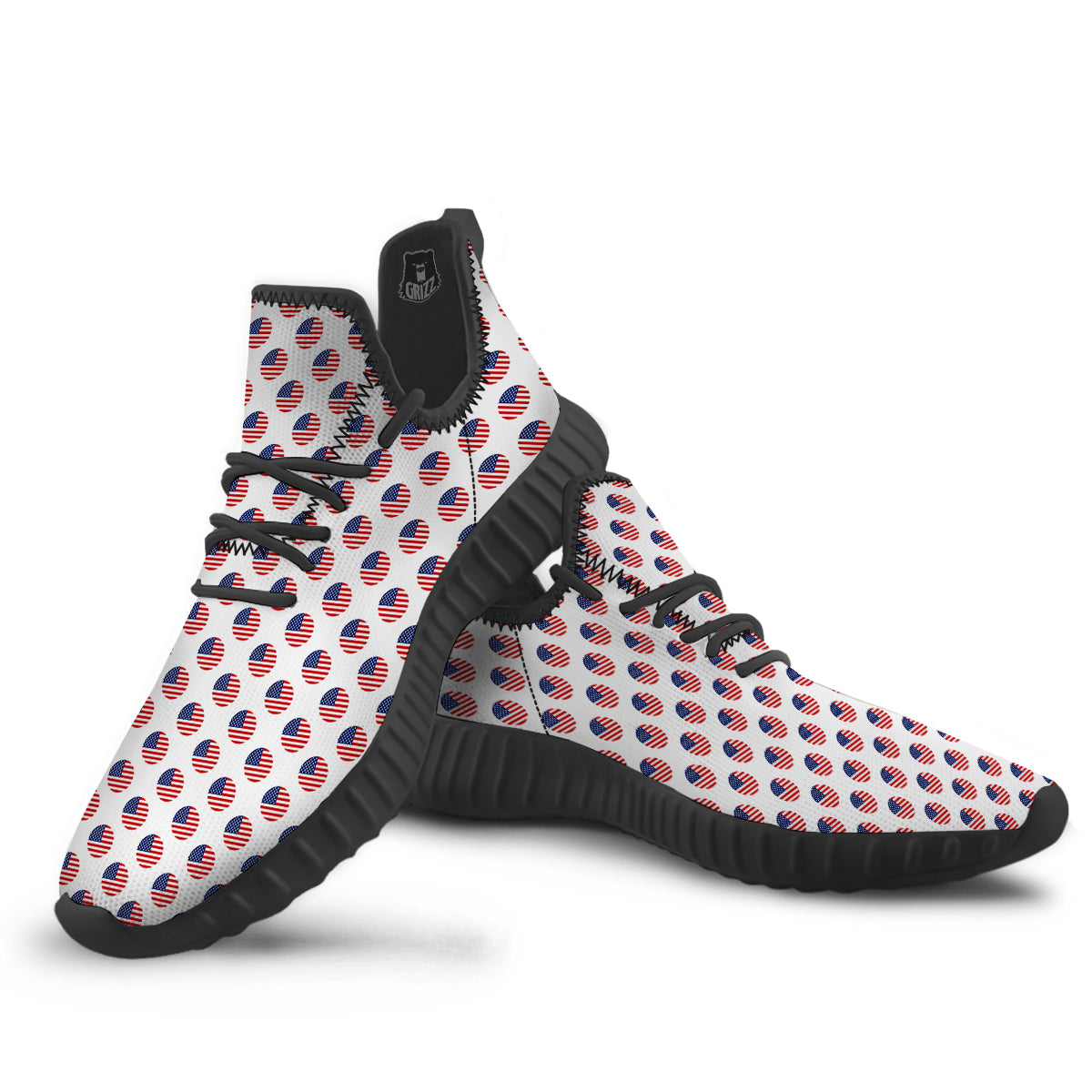 Circle Flag American Print Pattern Black Walking Shoes-grizzshop