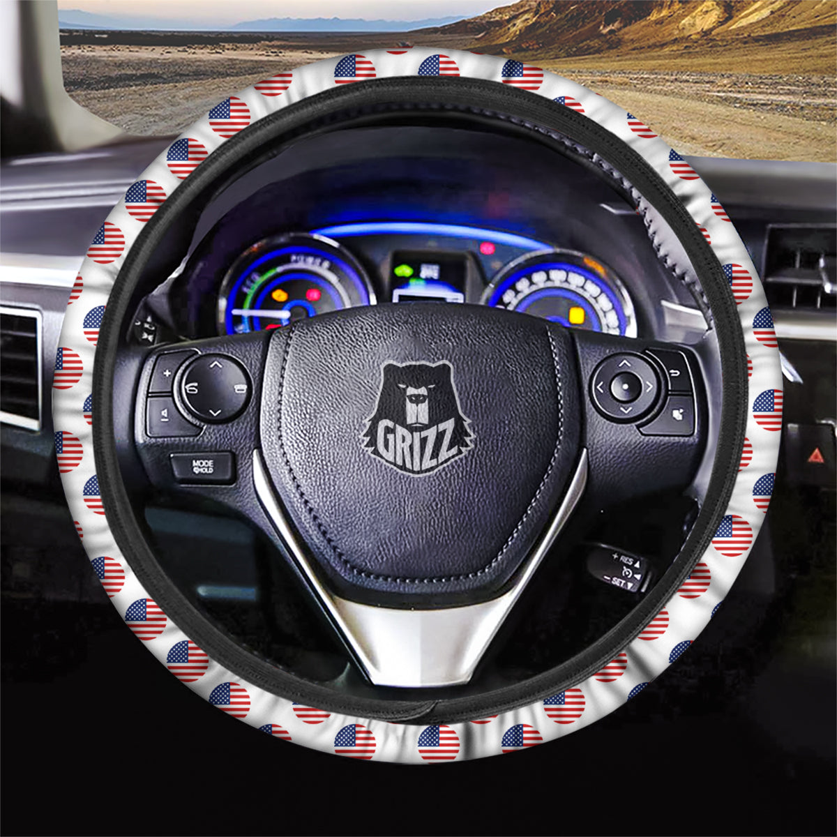 Circle Flag American Print Pattern Car Steering Wheel Cover-grizzshop