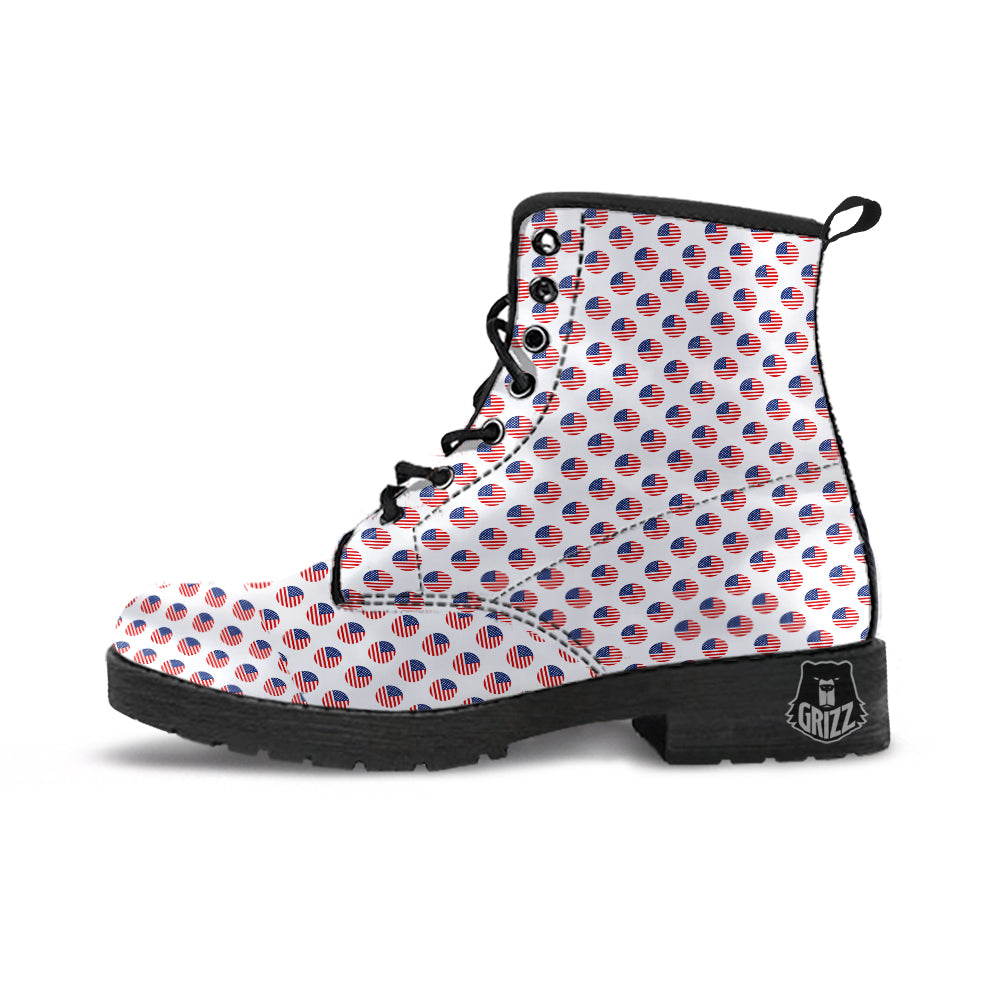 Circle Flag American Print Pattern Leather Boots-grizzshop