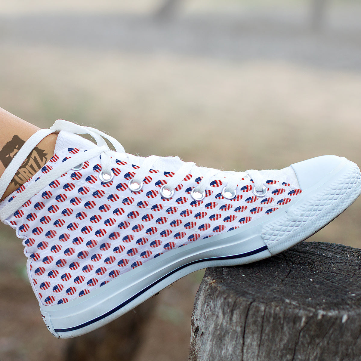 Circle Flag American Print Pattern White High Top Shoes-grizzshop
