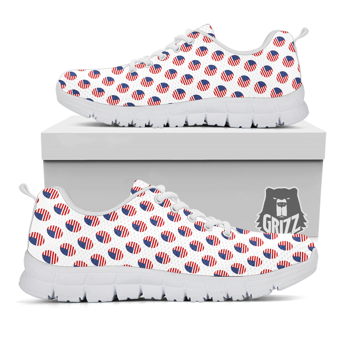 Circle Flag American Print Pattern White Sneaker-grizzshop
