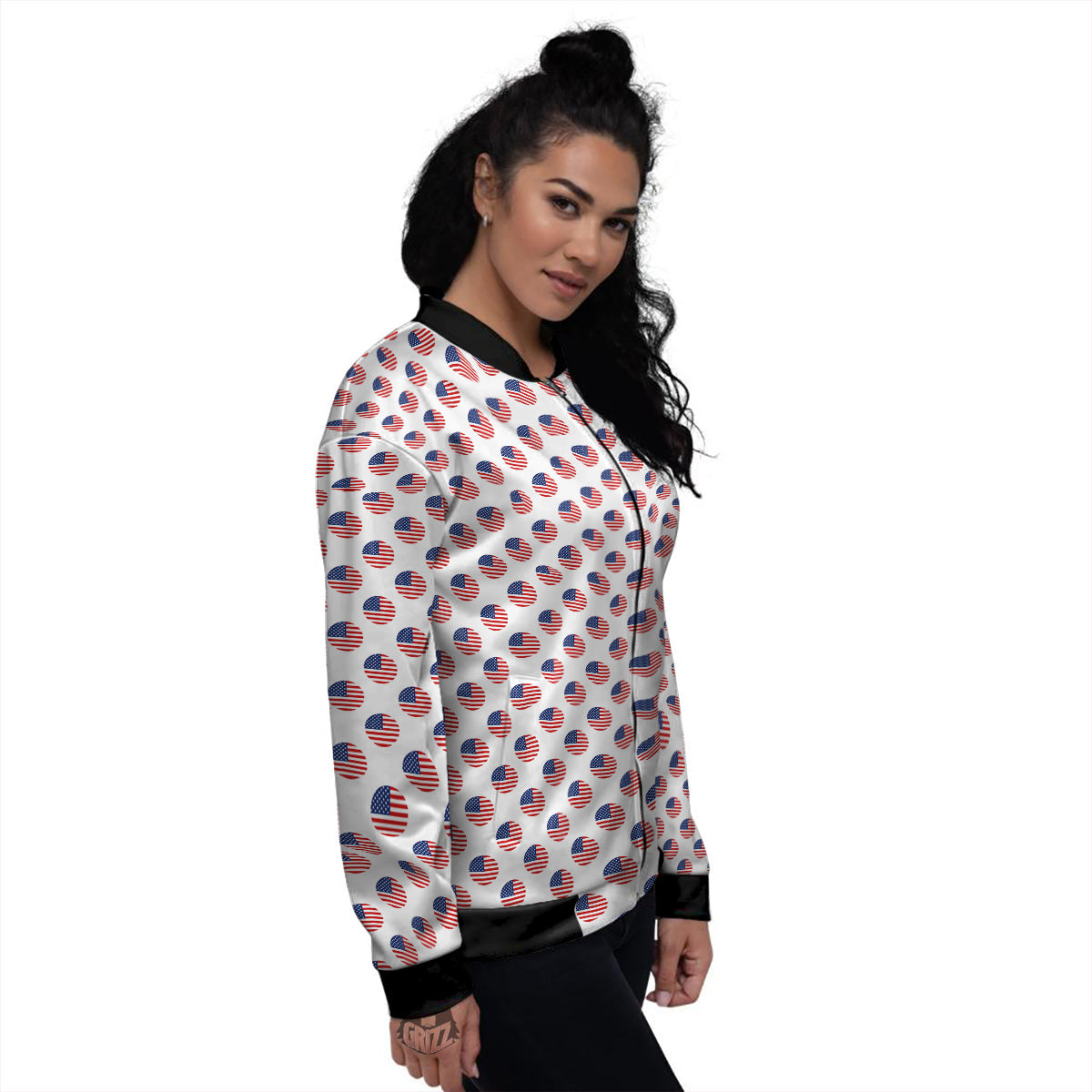 Circle Flag American Print Pattern Women's Bomber Jacket-grizzshop