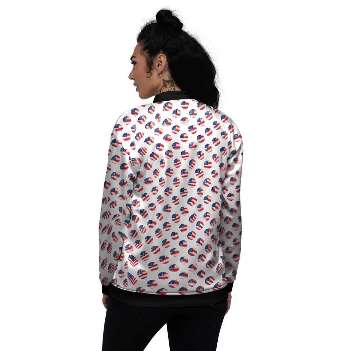 Circle Flag American Print Pattern Women's Bomber Jacket-grizzshop