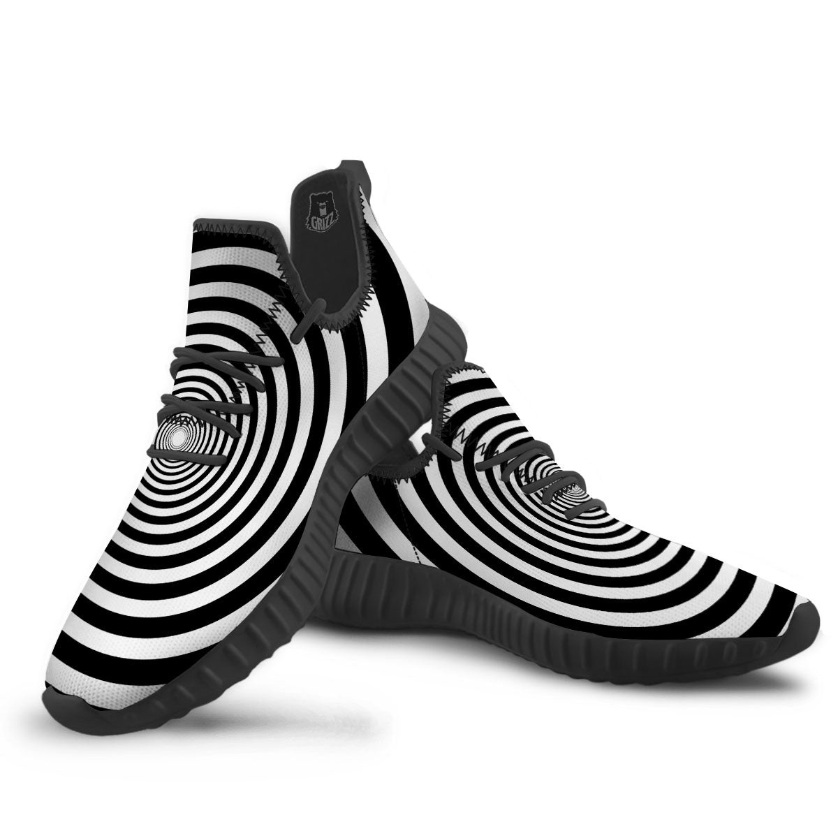 Circle Illusion White And Black Print Black Walking Shoes-grizzshop