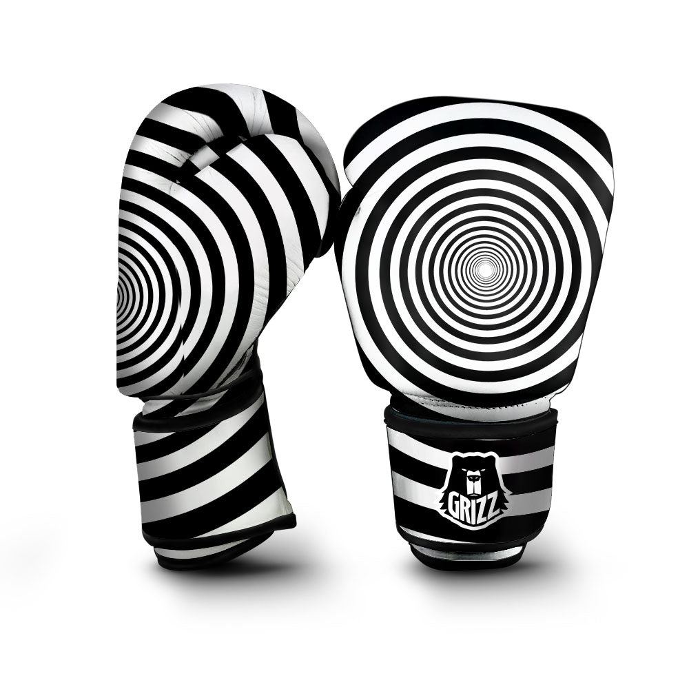 Circle Illusion White And Black Print Boxing Gloves-grizzshop