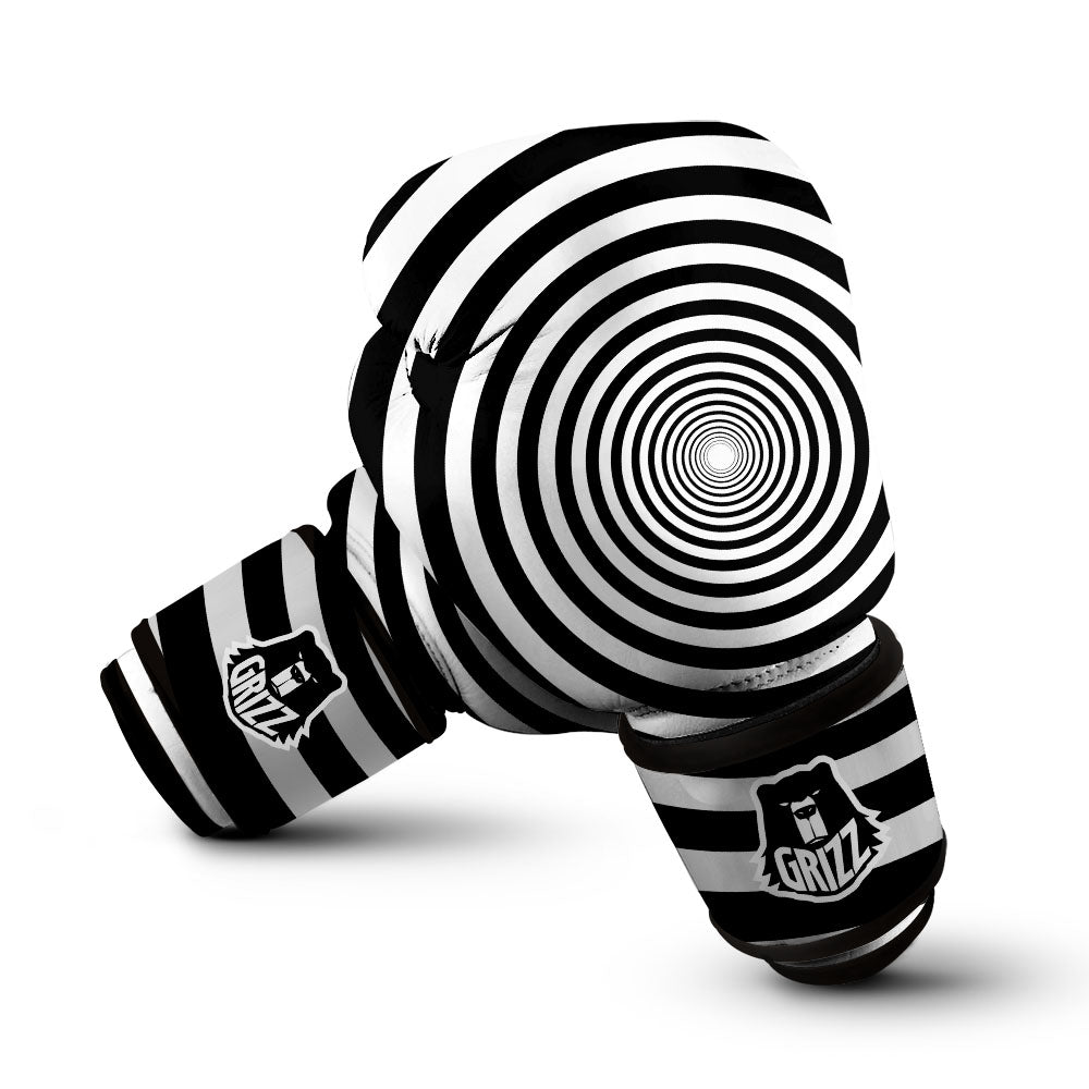 Circle Illusion White And Black Print Boxing Gloves-grizzshop