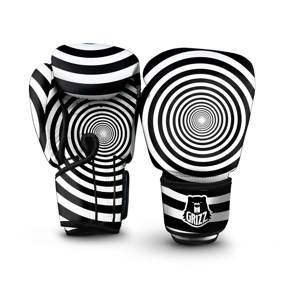 Circle Illusion White And Black Print Boxing Gloves-grizzshop