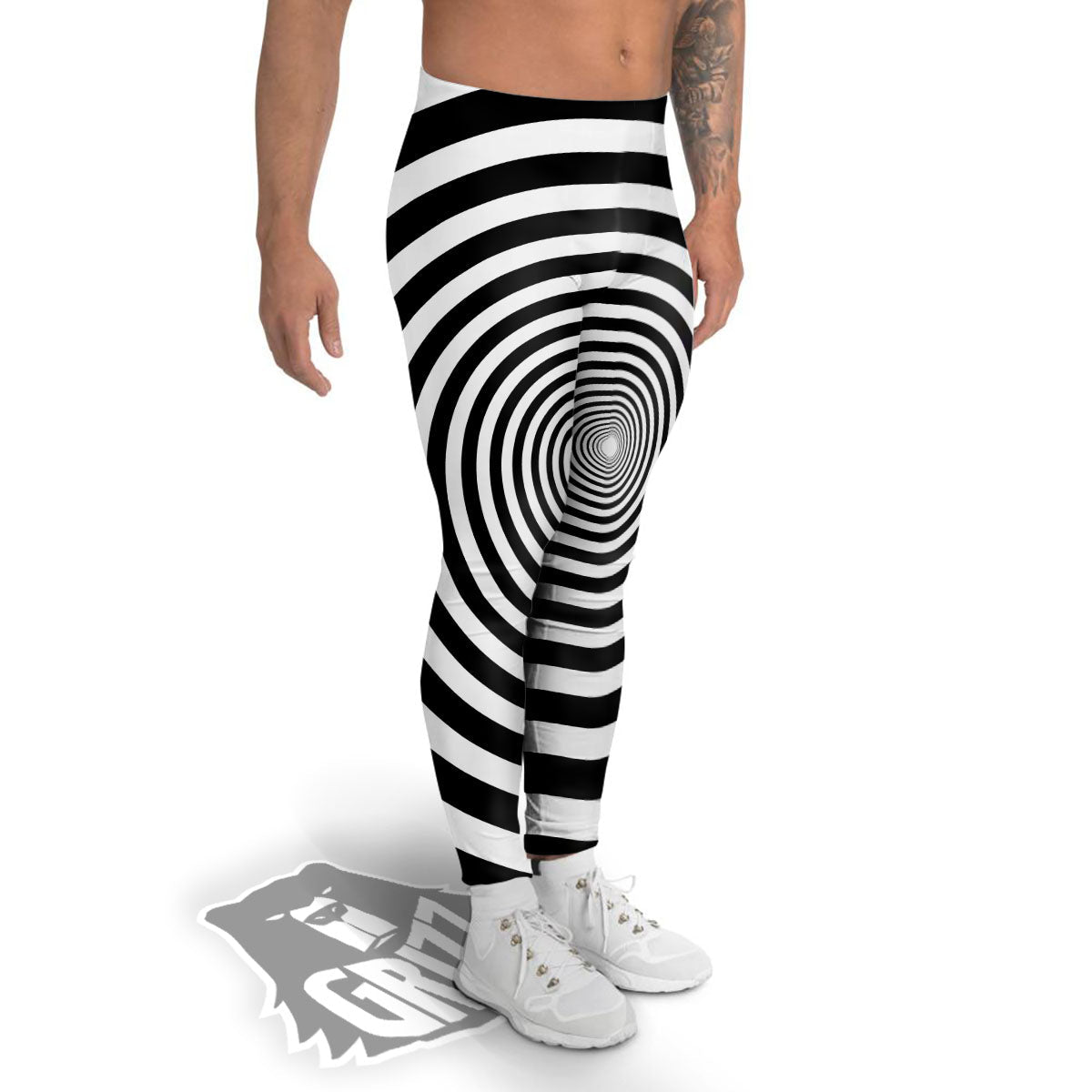 Circle Illusion White And Black Print Men's Leggings-grizzshop