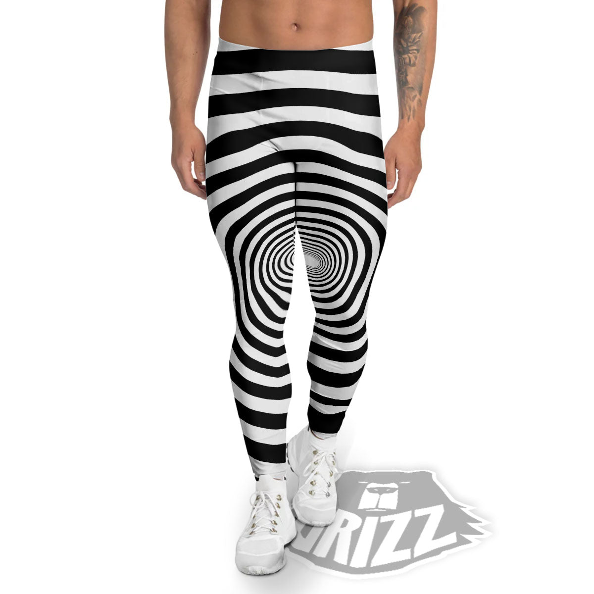 Circle Illusion White And Black Print Men's Leggings-grizzshop
