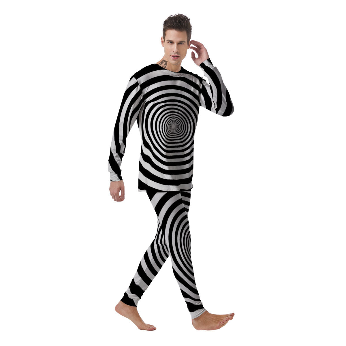 Circle Illusion White And Black Print Men's Pajamas-grizzshop