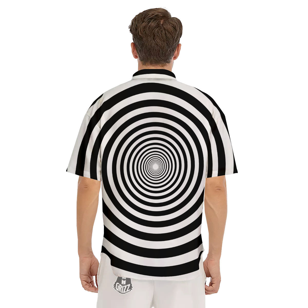 Circle Illusion White And Black Print Men's Short Sleeve Shirts-grizzshop