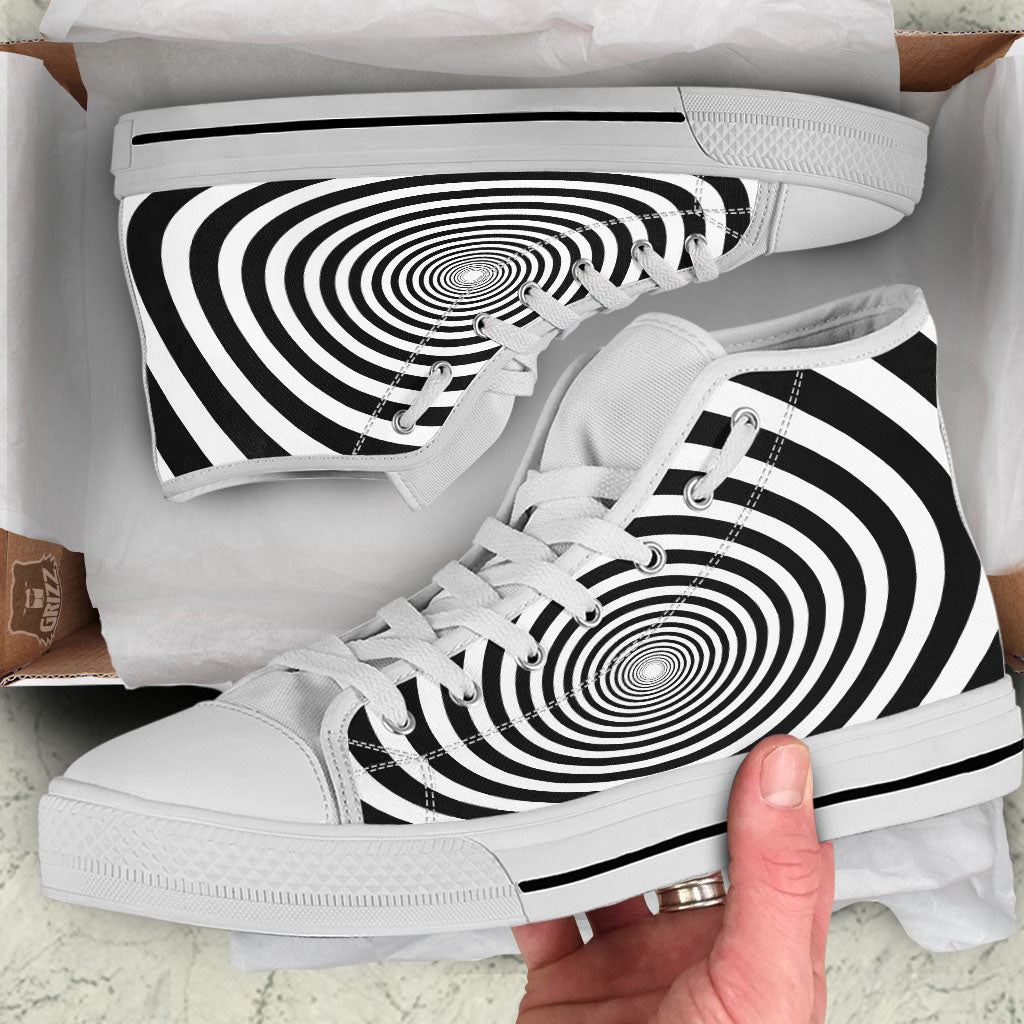 Circle Illusion White And Black Print White High Top Shoes-grizzshop