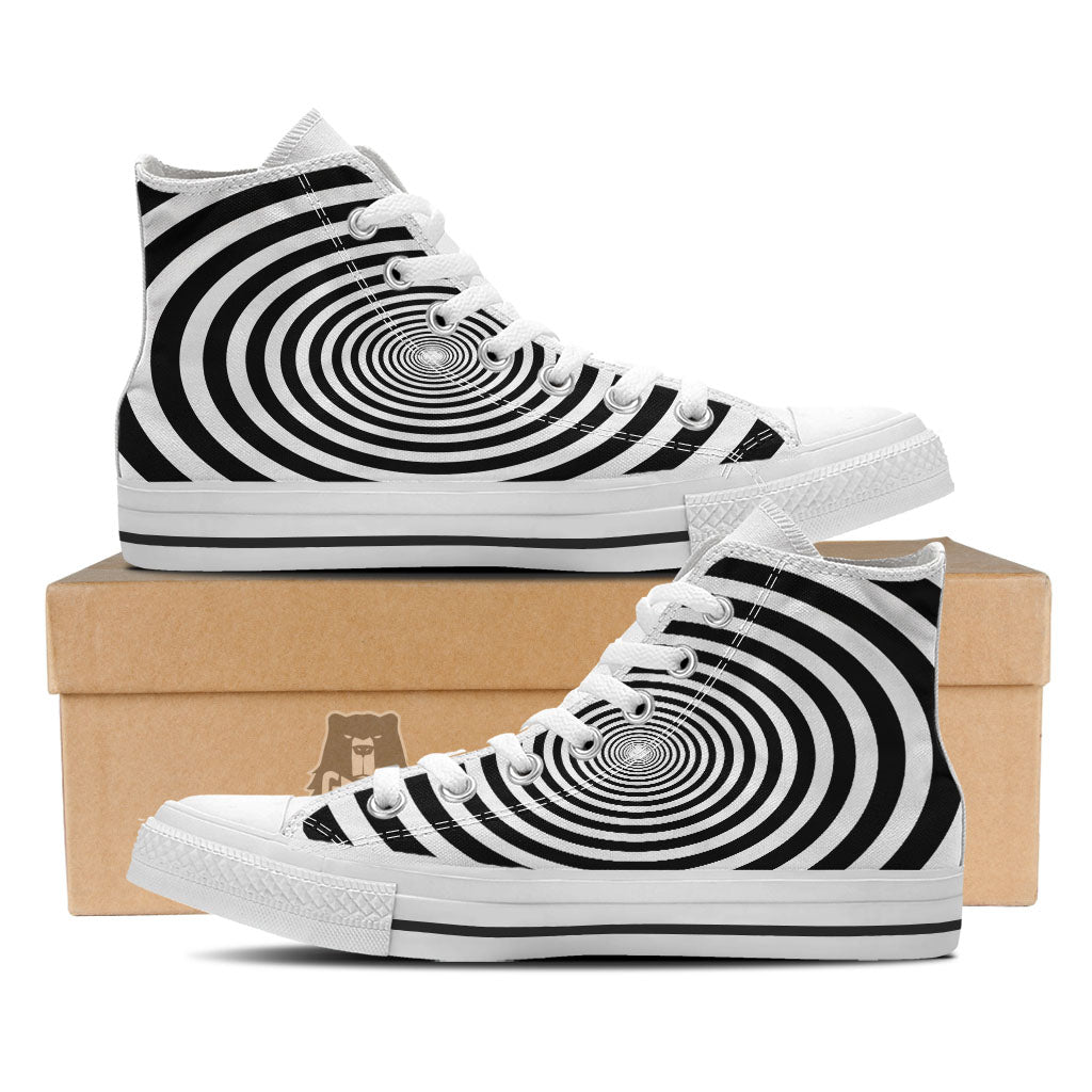 Circle Illusion White And Black Print White High Top Shoes-grizzshop