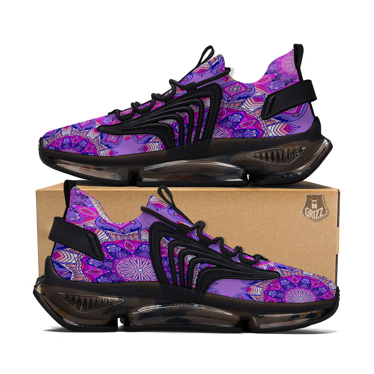 Circle Mandala Purple Print Black Gym Shoes-grizzshop