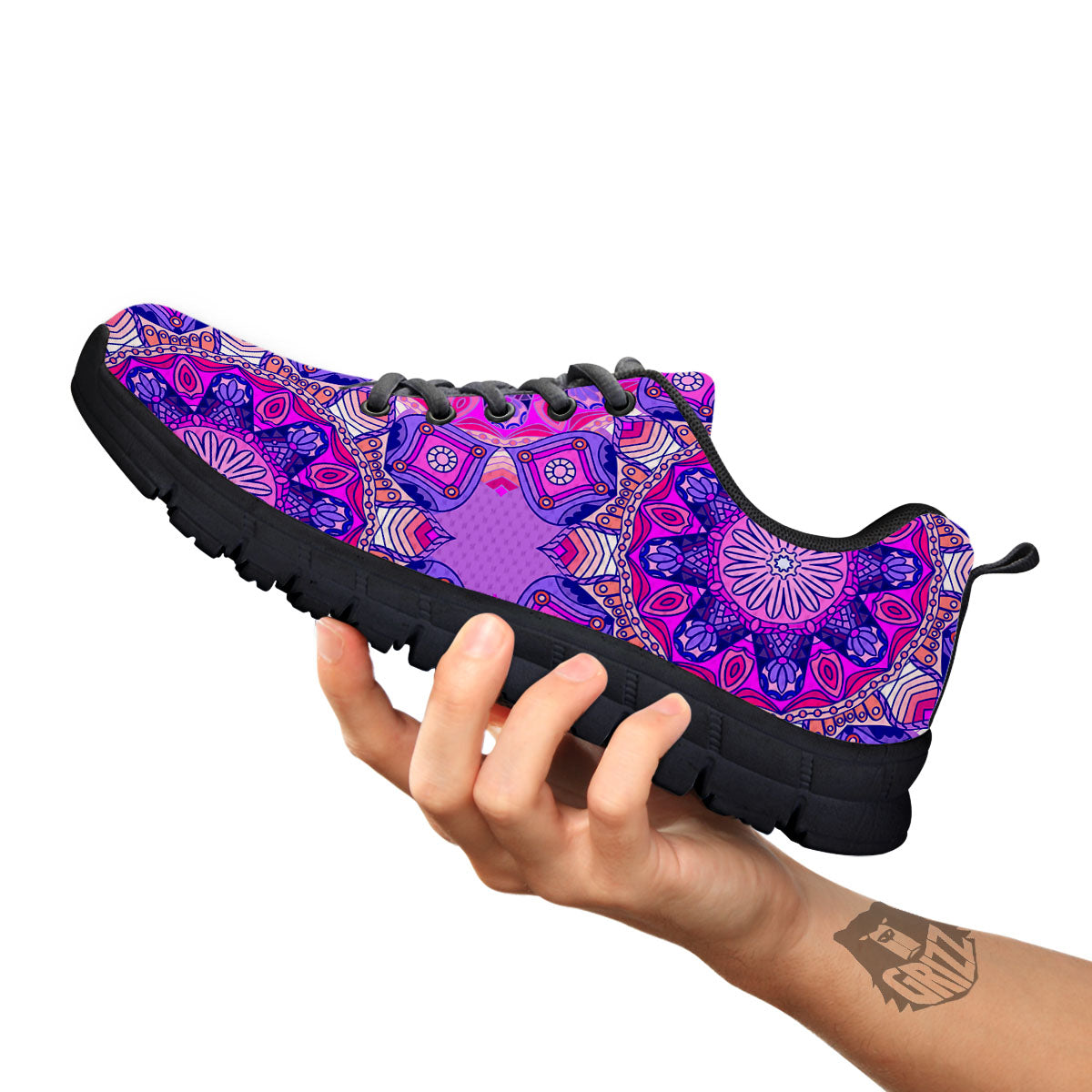 Circle Mandala Purple Print Black Sneaker-grizzshop