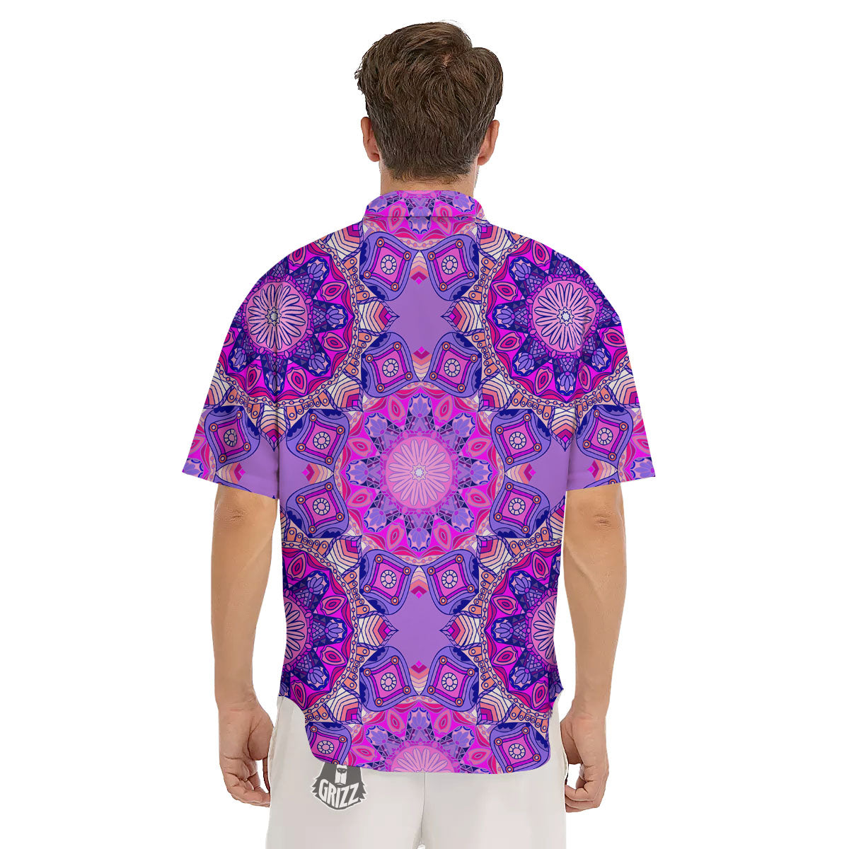 Circle Mandala Purple Print Men's Short Sleeve Shirts-grizzshop