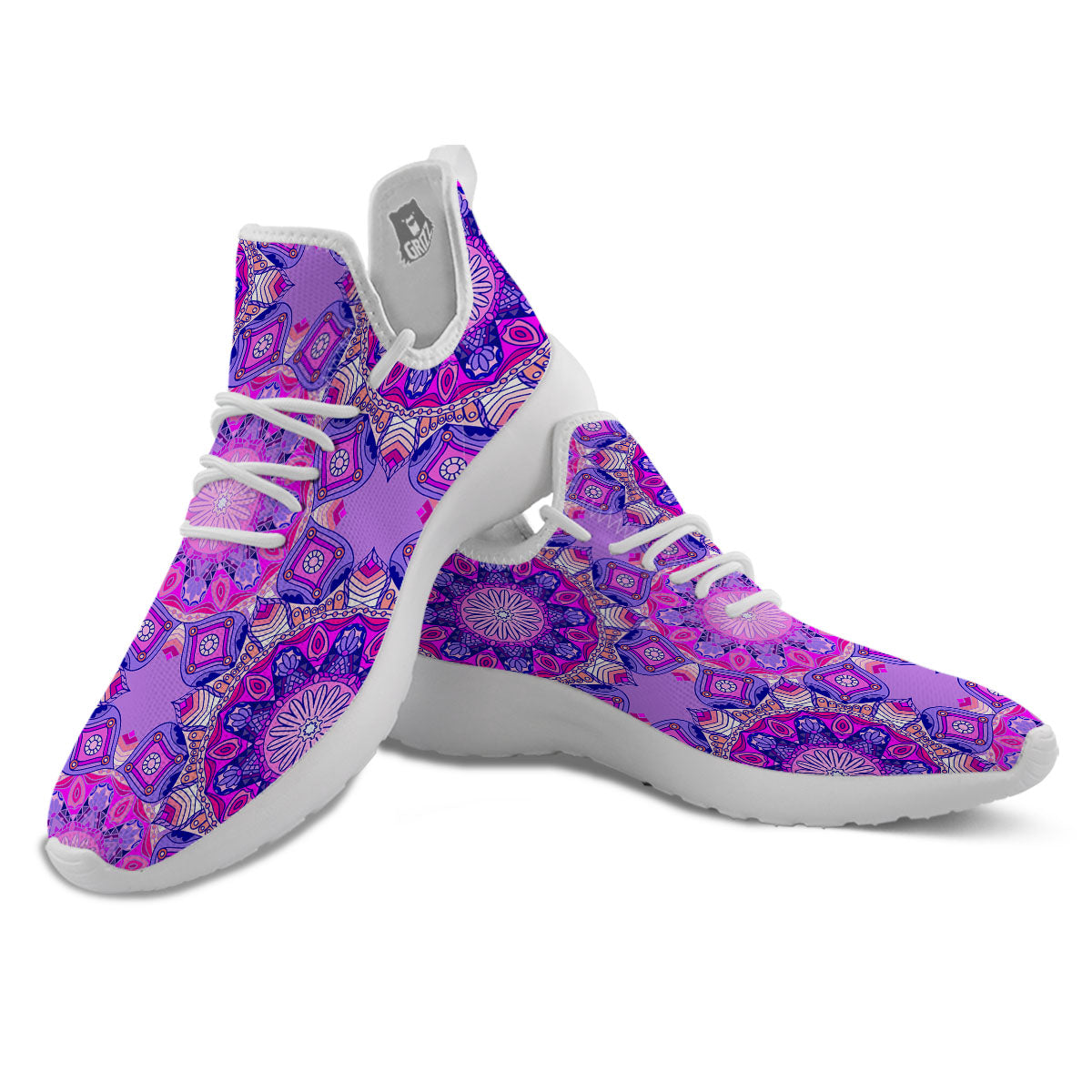 Circle Mandala Purple Print White Athletic Shoes-grizzshop