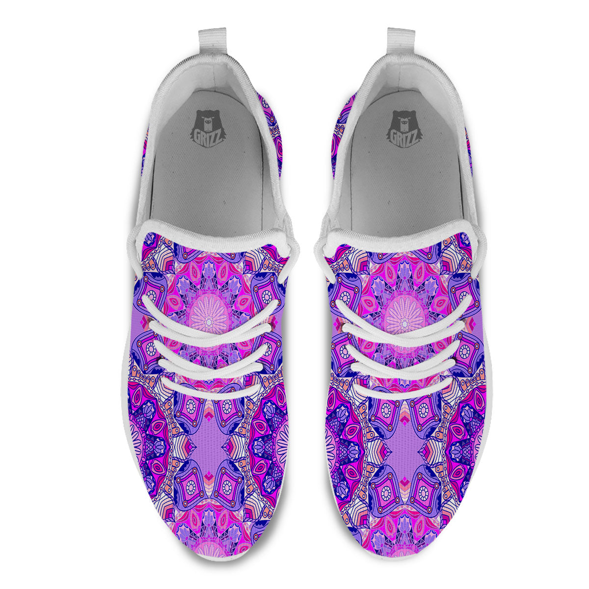 Circle Mandala Purple Print White Athletic Shoes-grizzshop