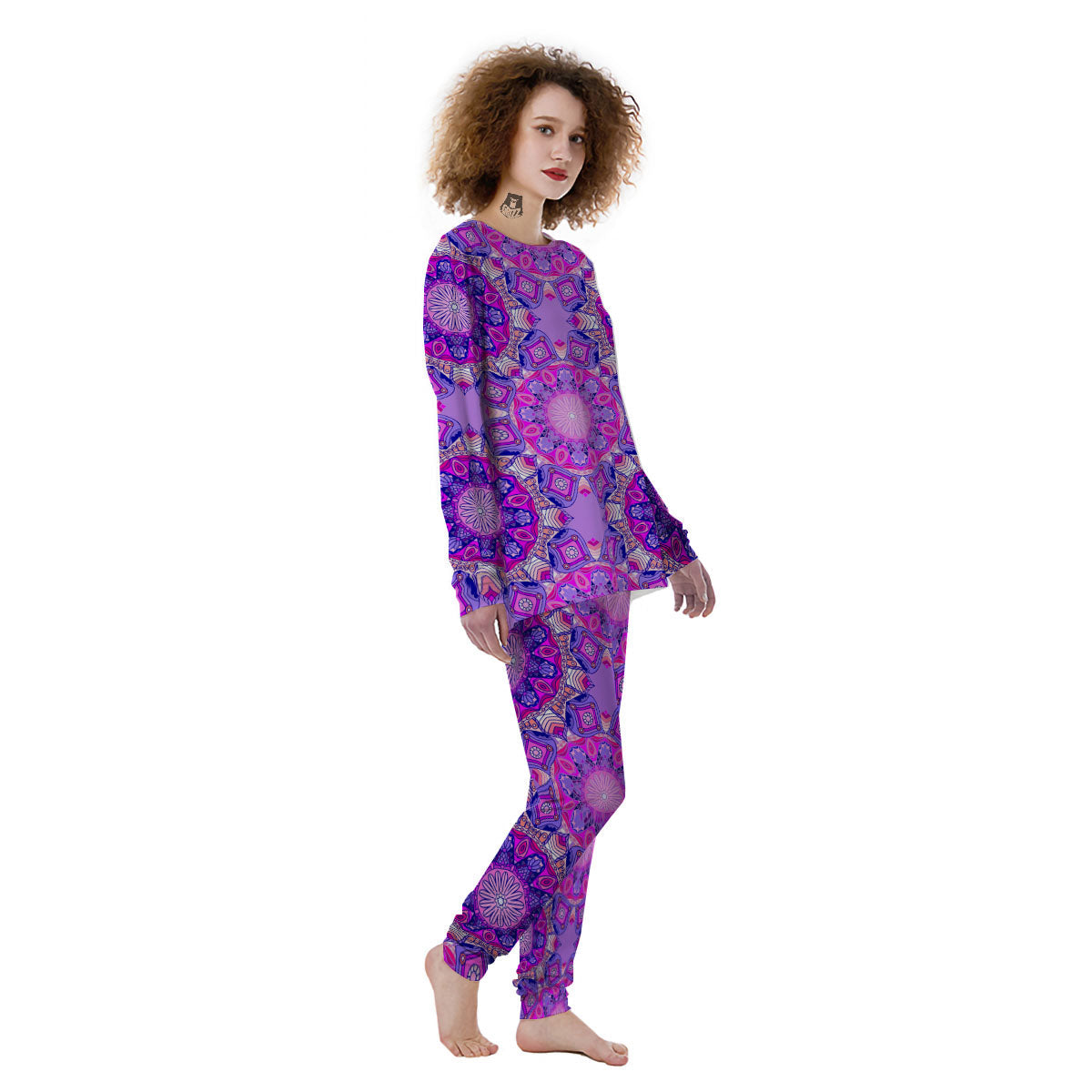 Circle Mandala Purple Print Women's Pajamas-grizzshop