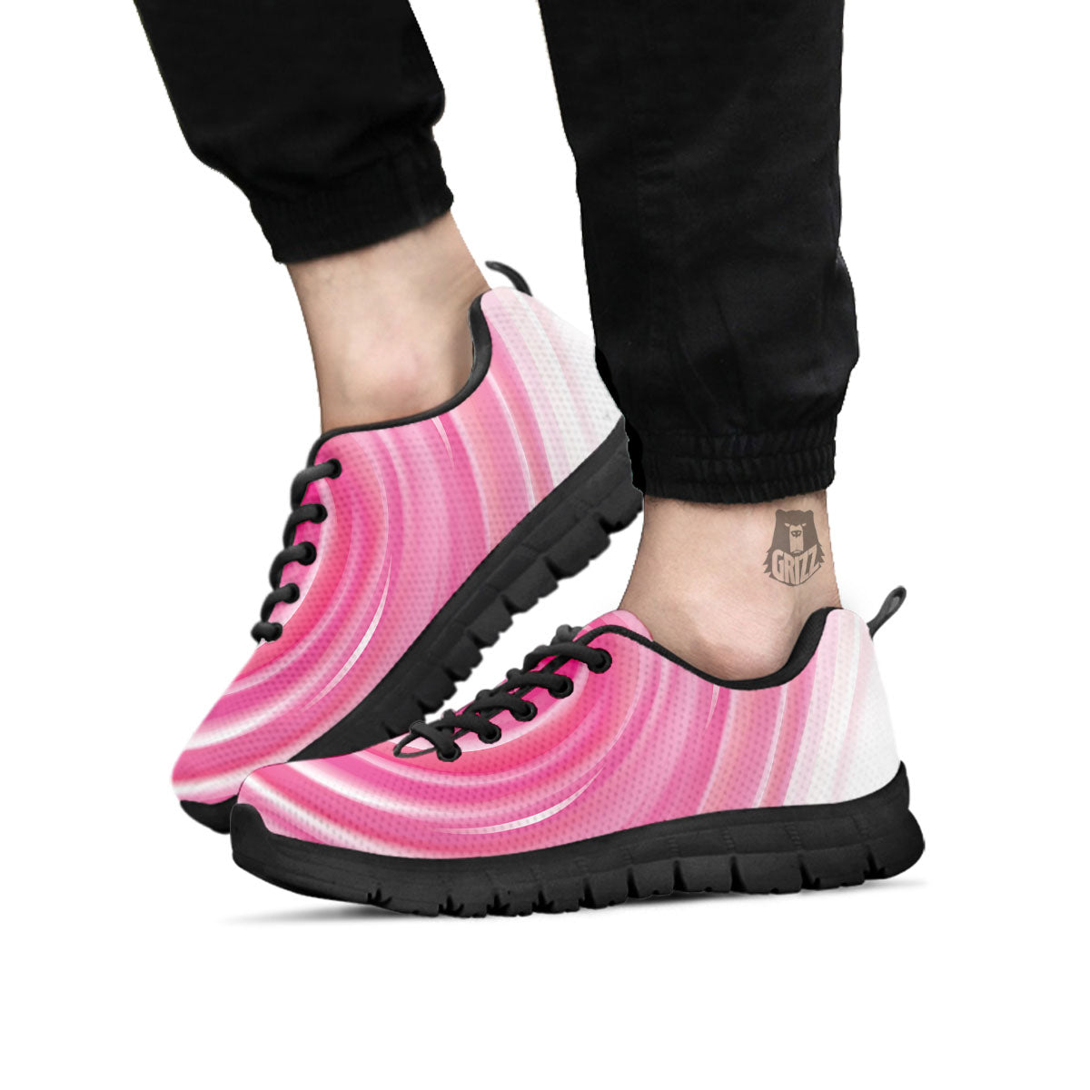 Circle Swirl Pink Print Black Sneaker-grizzshop