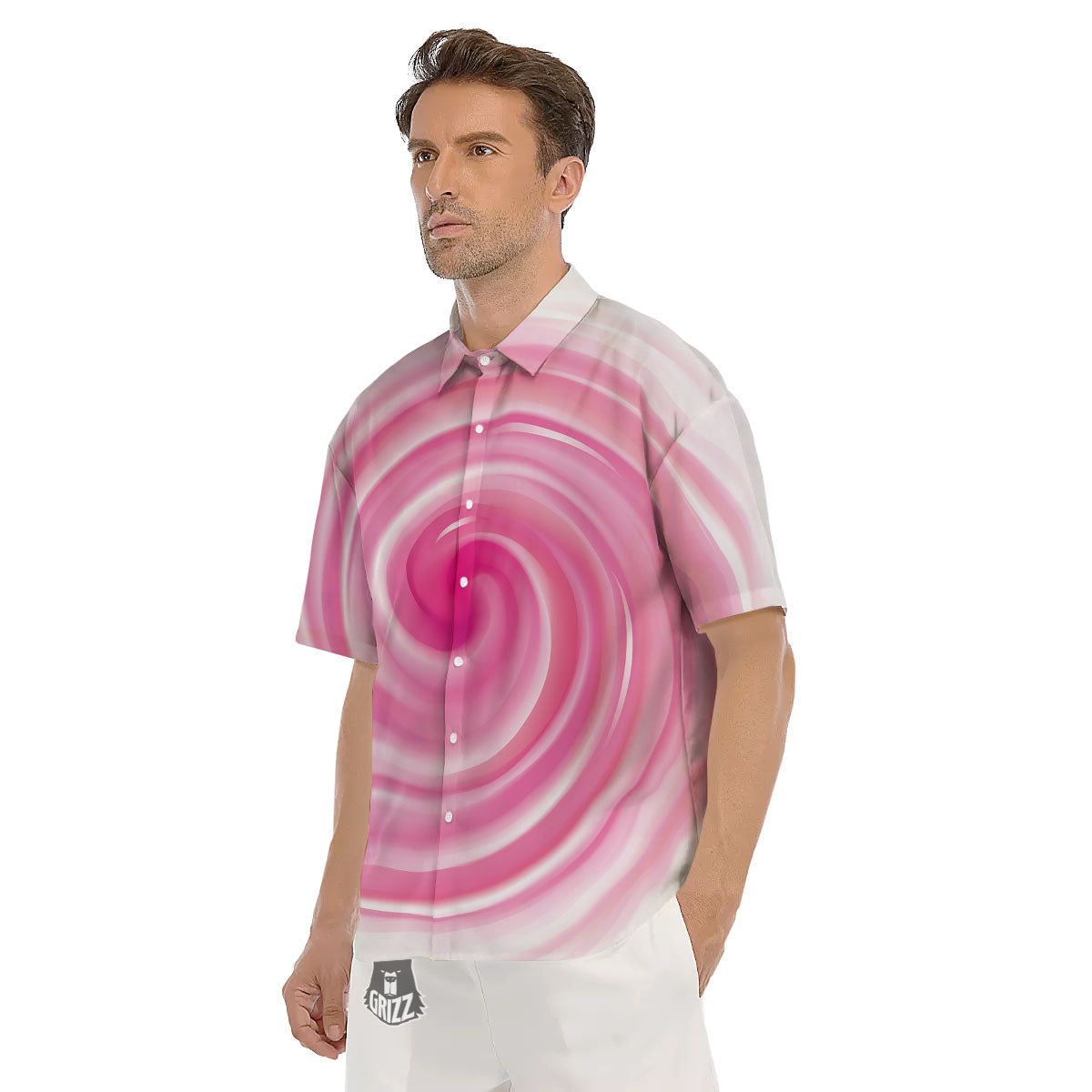 Circle Swirl Pink Print Men's Short Sleeve Shirts-grizzshop