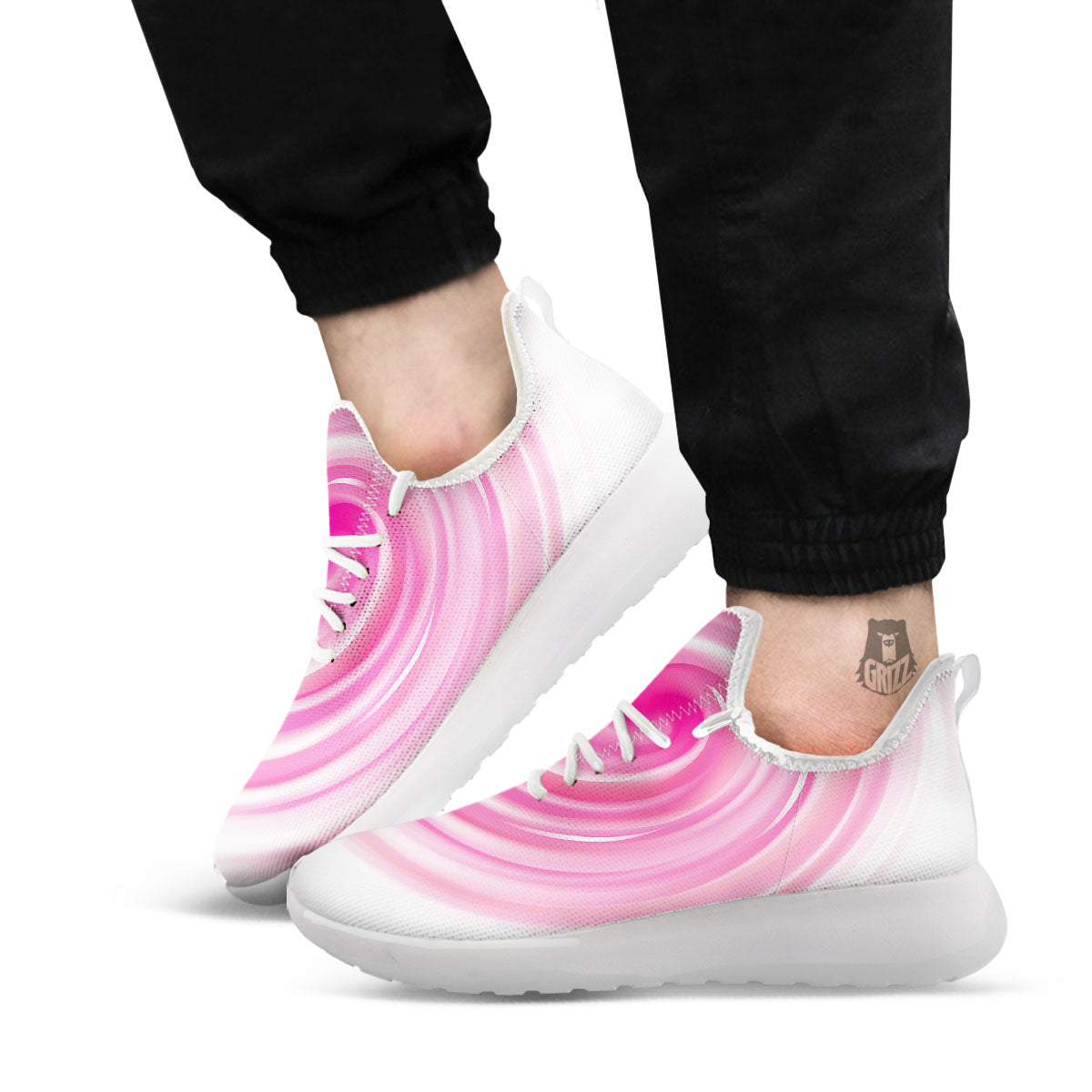 Circle Swirl Pink Print White Athletic Shoes-grizzshop