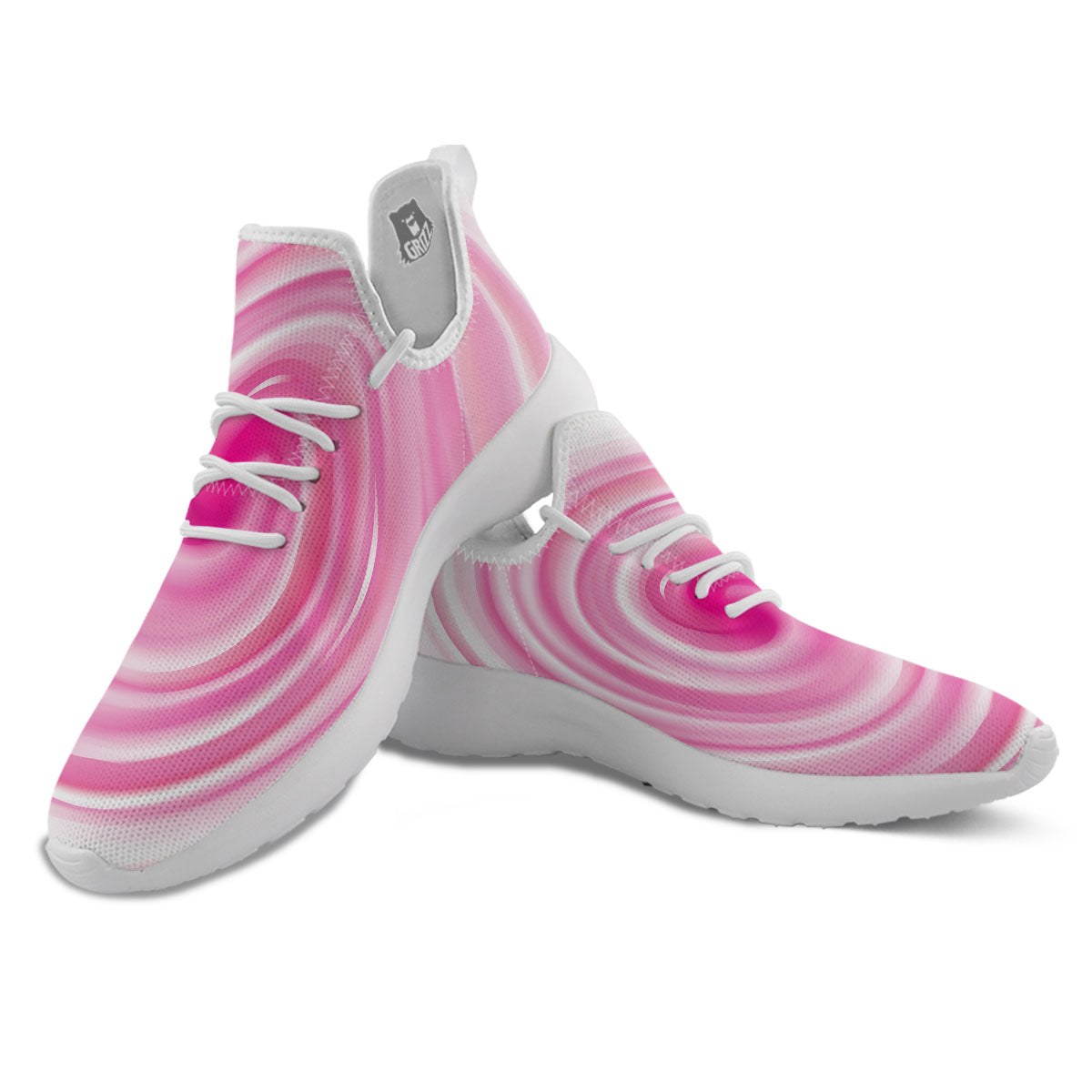 Circle Swirl Pink Print White Athletic Shoes-grizzshop