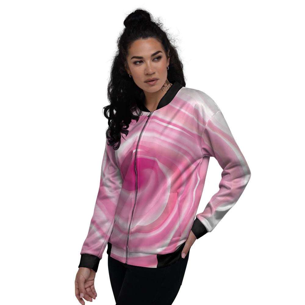 Circle Swirl Pink Print Women's Bomber Jacket-grizzshop