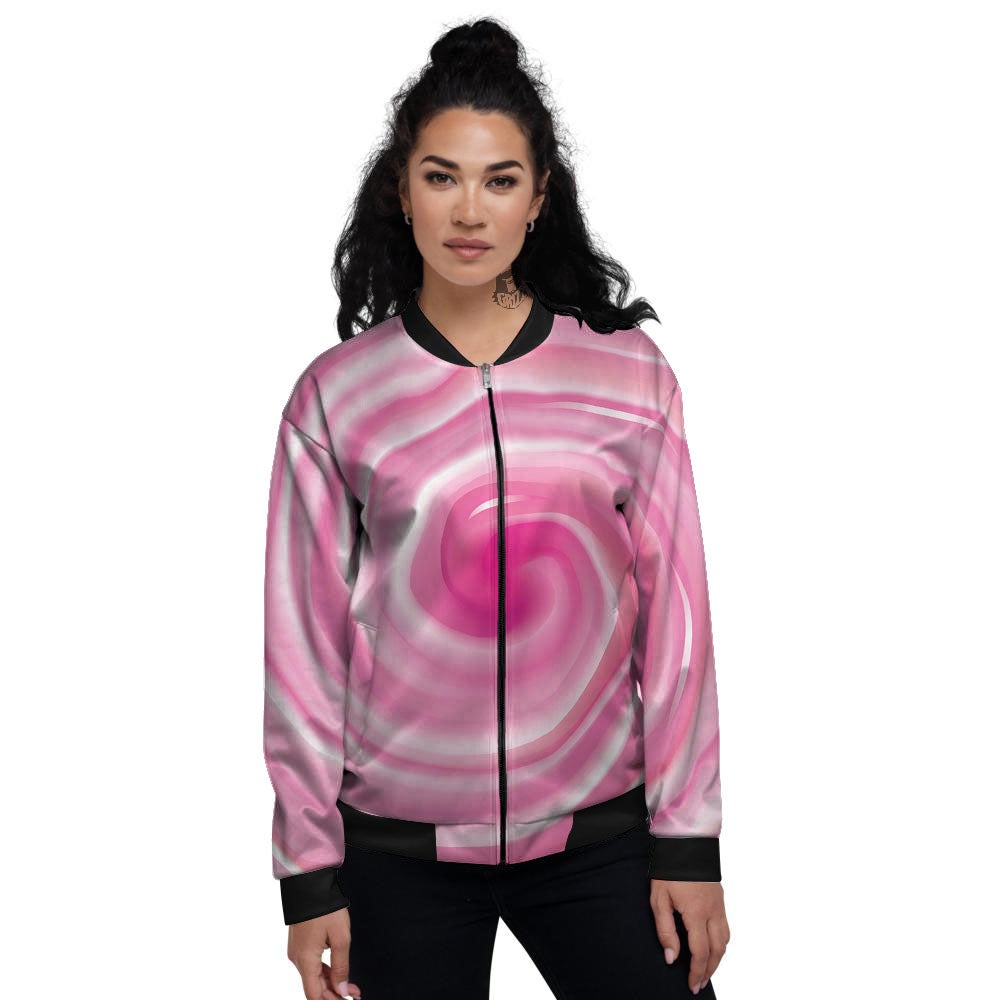 Circle Swirl Pink Print Women's Bomber Jacket-grizzshop