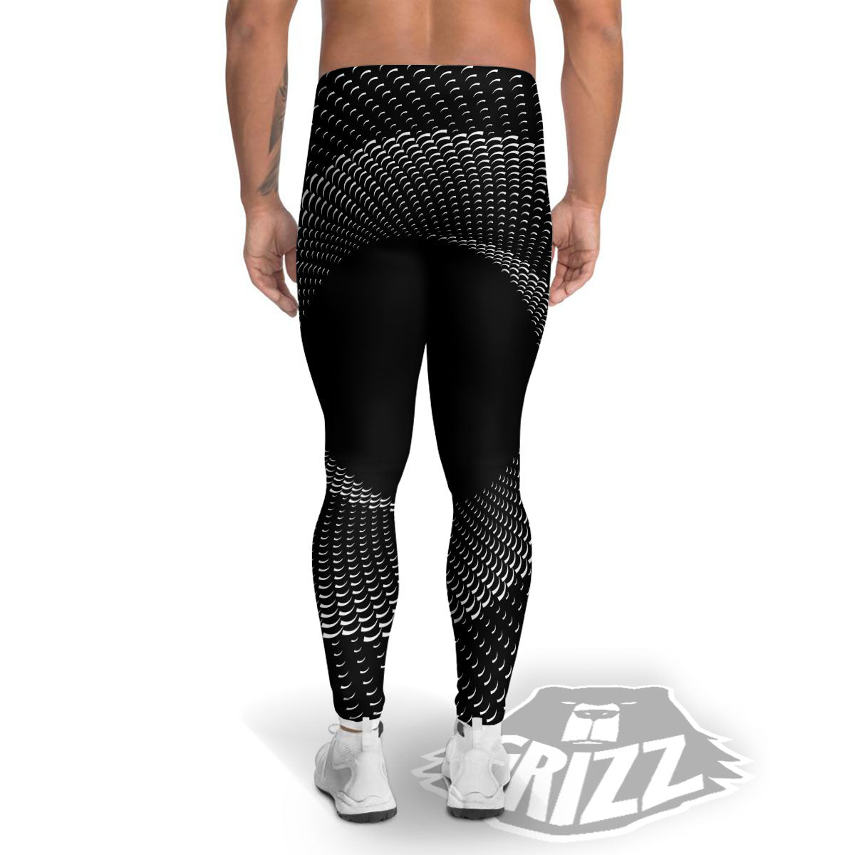 Circle Swirl White And Black Print Men's Leggings-grizzshop